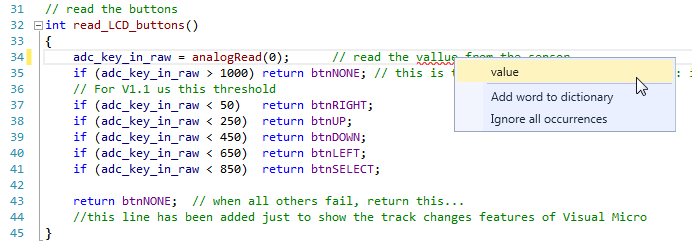 Spell check in Visual Micro for Atmel Studio